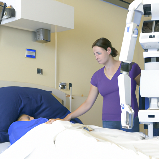 A medical robot interacting with a patient in a hospital setting